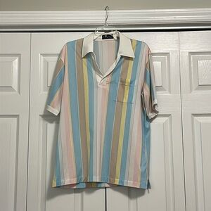 vintage 70s 80s Countess Mara Pastel Pale Yellow Tan Polo Shirt CM Crown XL